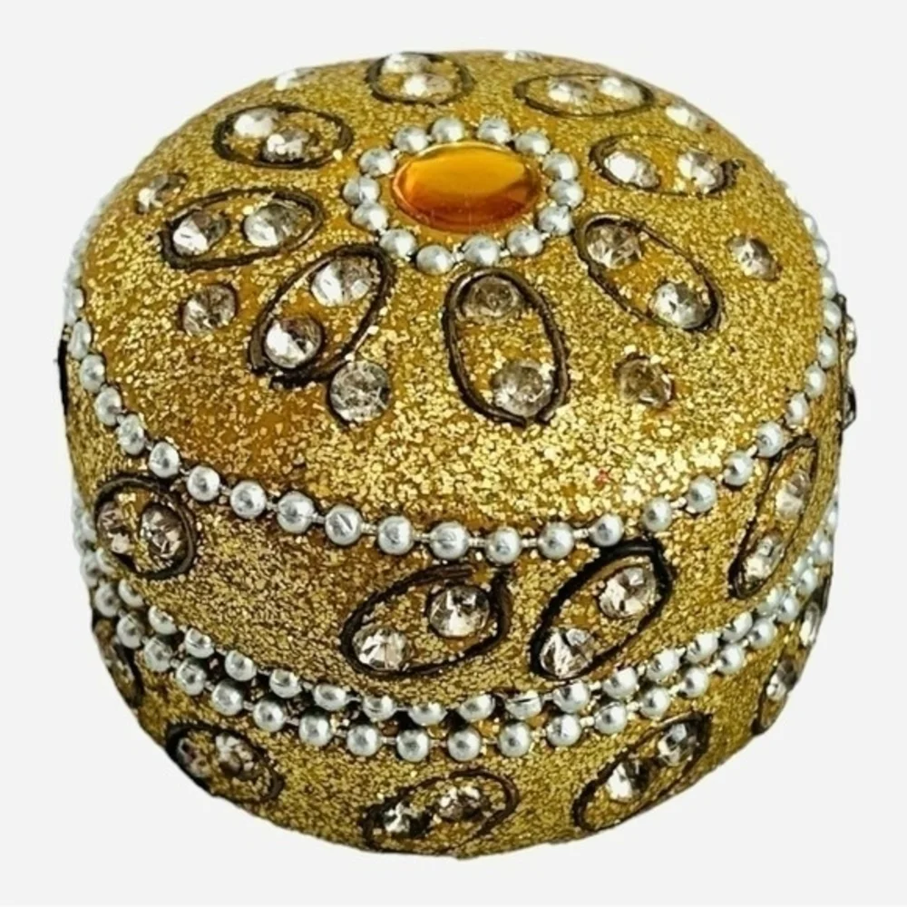 Handmade Rhinestone Beaded Tea Light Candle Holder Tin Box Travel 1.75